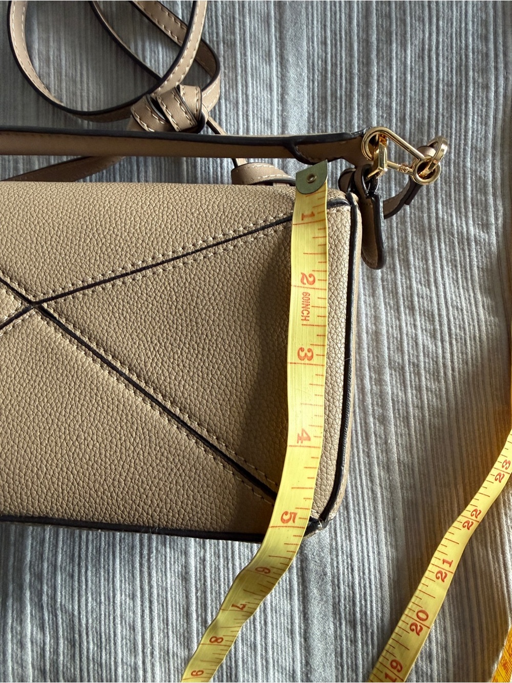 Taupe Geometric Leather Crossbody Bag / Puzzle Bag - Picture 11 of 13